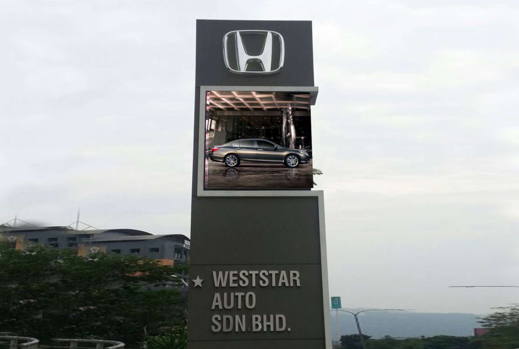 Large outdoor P10 LED screen featuring bright graphics and engaging content in a public space