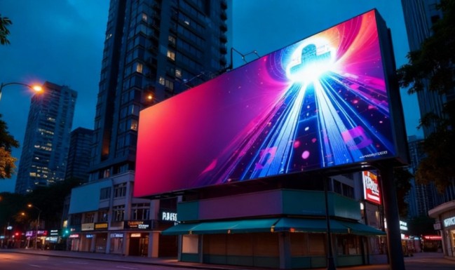 Brightly lit LED sign board, capturing the attention of passersby with a vibrant ads