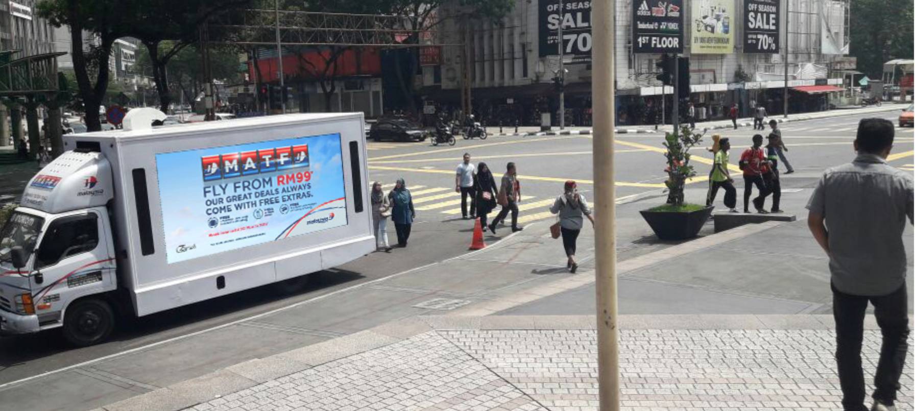 Malaysia Airlines digital advertising truck featuring colourful animations