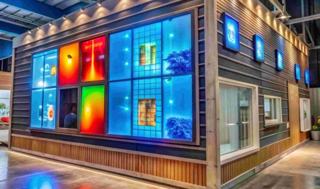 Vibrant LED sign boards showcasing advertisements