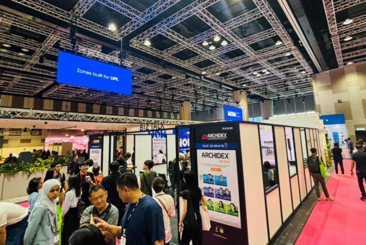 Bright LED display at Archidex event featuring dynamic presentations and branding